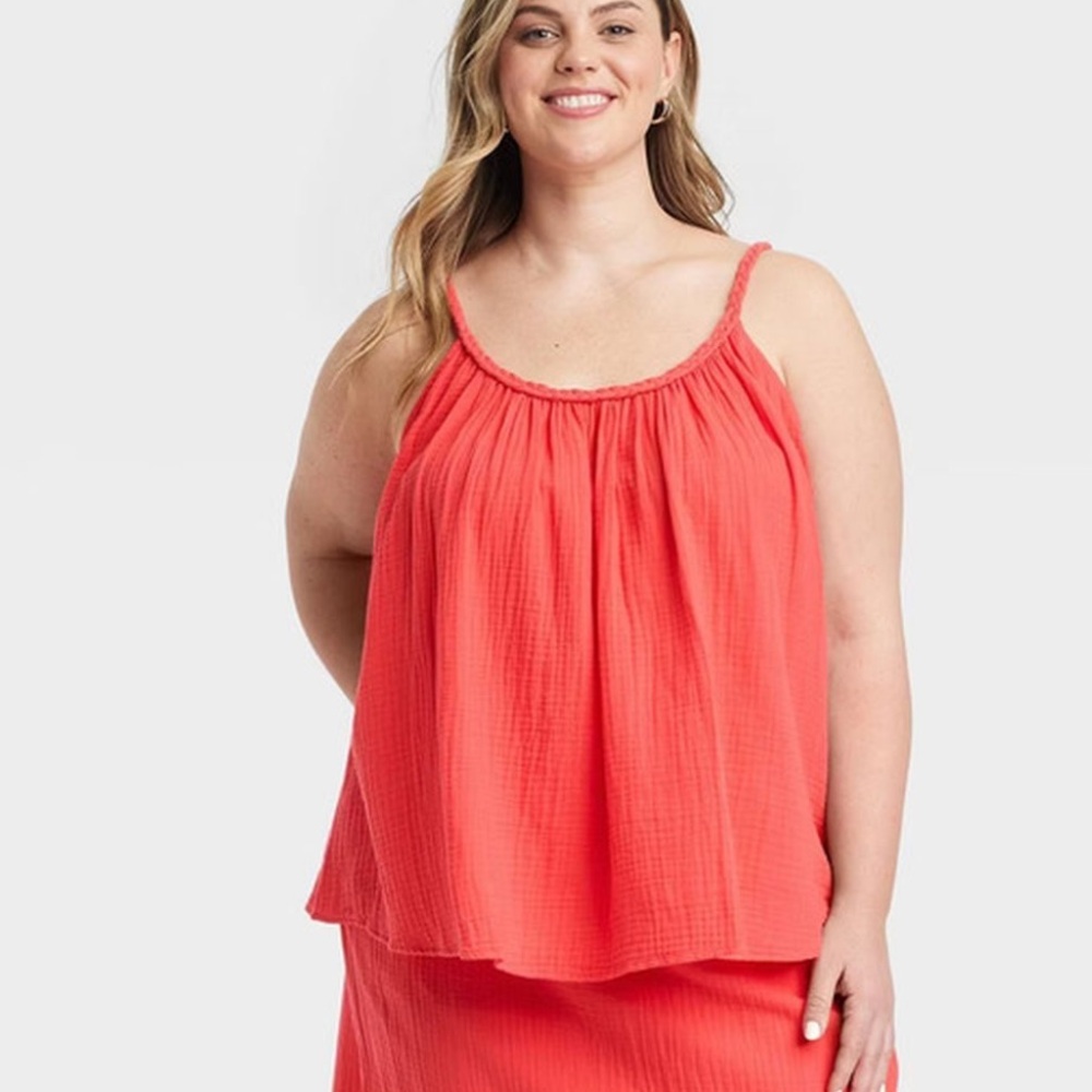 Universal Threads Hot Pink Gauzy Cotton Tank with Braided Straps Size XL